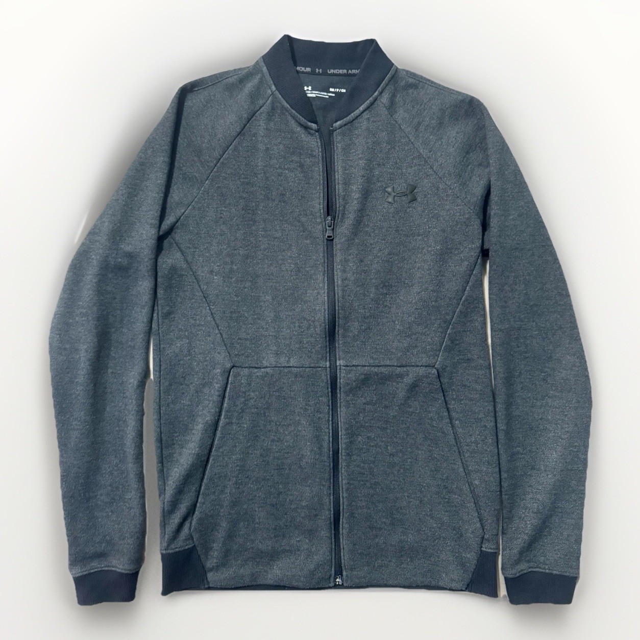 Men’s Under Armour Lightweight Gray Jacket Full Zip Crew Neck Pockets Sz Small