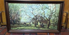 Apple Blossom Time in Holland by Leur tray with a chromolithograph Print RARE