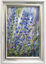 Blooming Lavender Flowers Blue Wildflower Painting Original Floral Oil  Signed