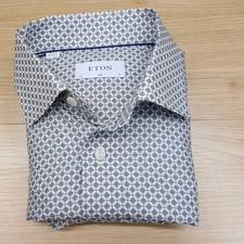 ETON Mens Shirt 15 38 White Medallion Button Up Slim Fit Lyocell Stretch 290