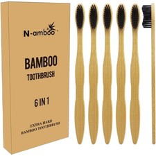 Hard Bristle Bamboo Toothbrush for Adults - Manual Toothbrush, 6-Pack