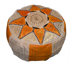  Pouf Moroccan Hassock  Pooff Leather Pouff Ottoman Footstool MED Beige Orange