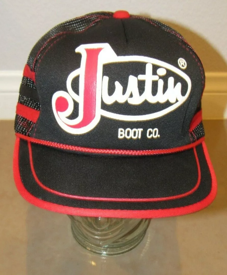 Vintage Justin Boot Co. Red Black Mesh Snapback Trucker Hat One