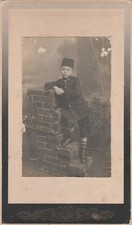 TURKEY OTTOMAN KID WITH FEZ VERY RARE CABIN PHOTO - 13 22 CM