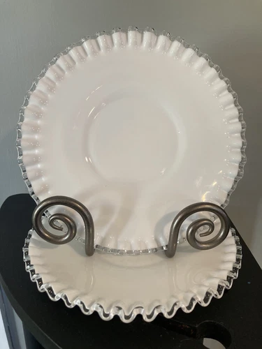 Vintage Fenton Milk Glass Silver Crest 8.5” Plate - Set Of 2, Great Condition