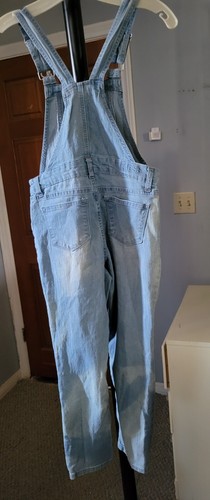 Vigoss Distressed Overalls Jeans Youth Medium Denim Girls, Lt. Blue, Stretch - Picture 4 of 9