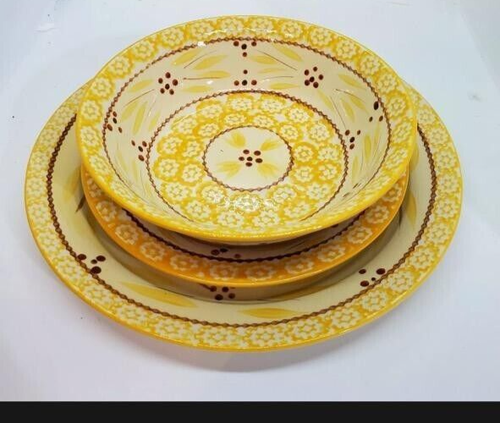 Temptations Old World Yellow 3 Pc Place Setting, Dinner Plate, Salad Plate, Bowl - Picture 3 of 8