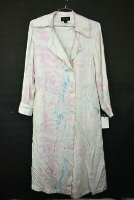 Something Navy Womens Tie Dye Button Closure Pink Chiffon Satin Trench Coat  S