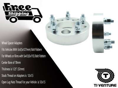 2PC 1.25 THICK 5x5(5x127) TO 5x4.5(5x115) WHEEL SPACER