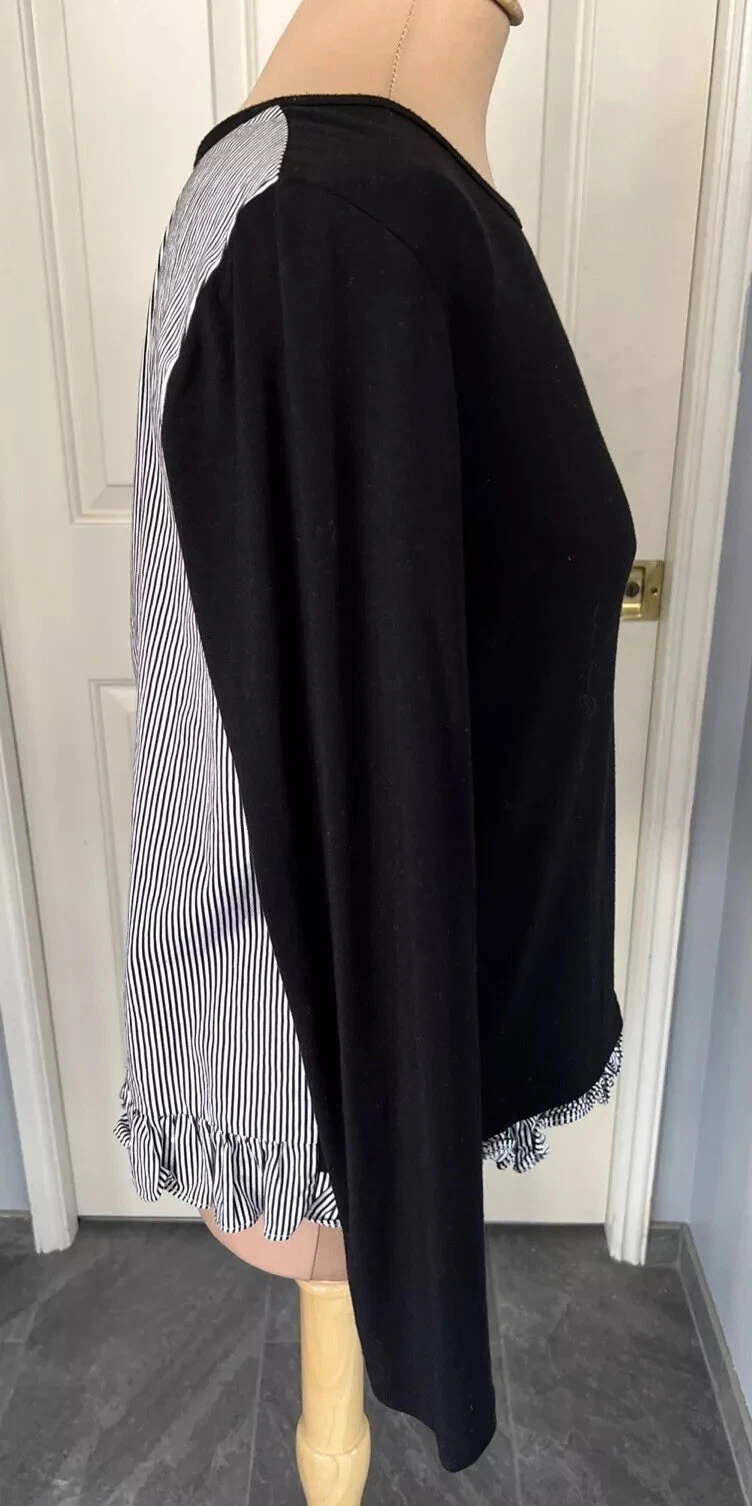 Maglione pullover Kate Spade Broome Street nero taglia media a righe schiena con volant