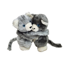 7" VINTAGE 1978 DAKIN HUGGING GREY KITTY CATS KITTENS STUFFED ANIMAL PLUSH TOY
