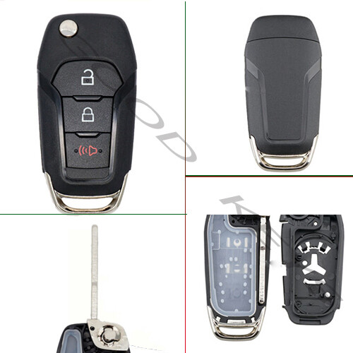 Replacement Flip Key Fob Shell Case For Ford F-150, Bronco, Ranger & More (4-Button) With Uncut Blank Blade - View #4