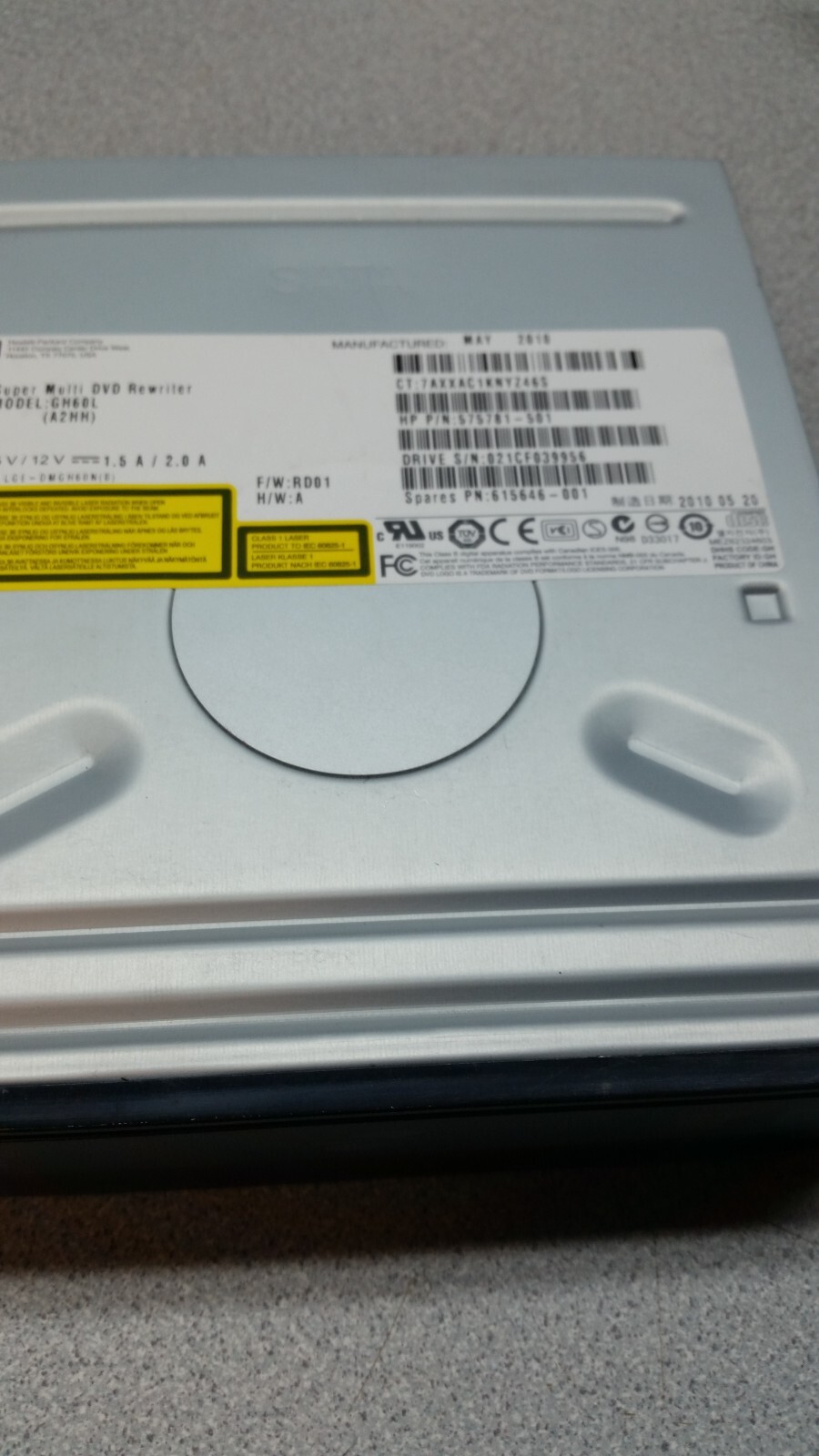 HP Compaq 8000 HP Multi DVD Rewriter Model GH60L 581600001 HP P/N