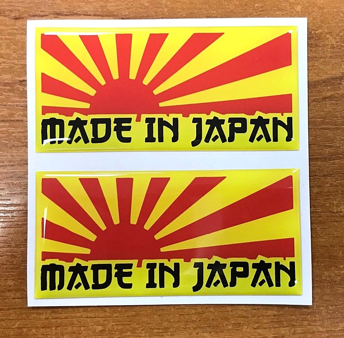 MADE IN JAPAN RISING SUN Stickers/Decals 2 x YELLOW & RED - 75mm GLOSS ...