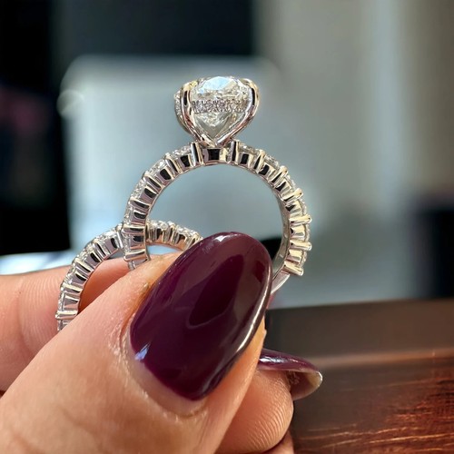 Certified Women's Bridal Ring Set 4.00CT Lab Grown/CVD Diamond In 14k White Gold - Picture 2 of 17