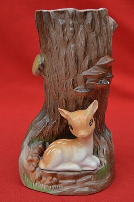 VINTAGE HORNSEA: FAUNA ROYAL POTTERY ''LOG & BAMBI'' VASE - SOLIDER ZUSTAND! 