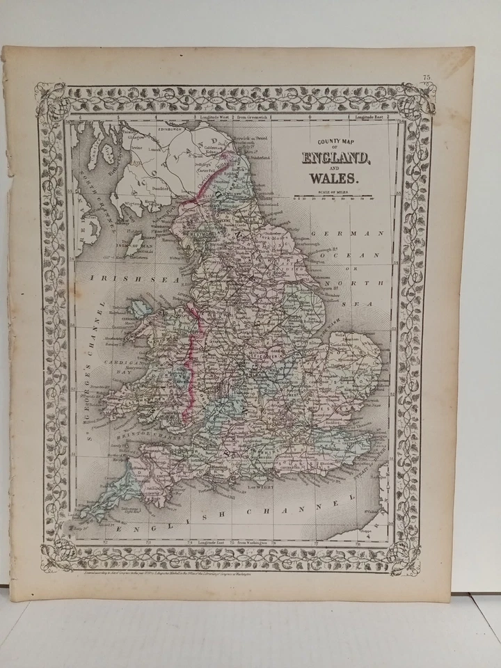 Mapa del condado de Mitchell's Atlas de Inglaterra y Gales de 1873 auténtico coloreado a mano  Foto 2 de 4