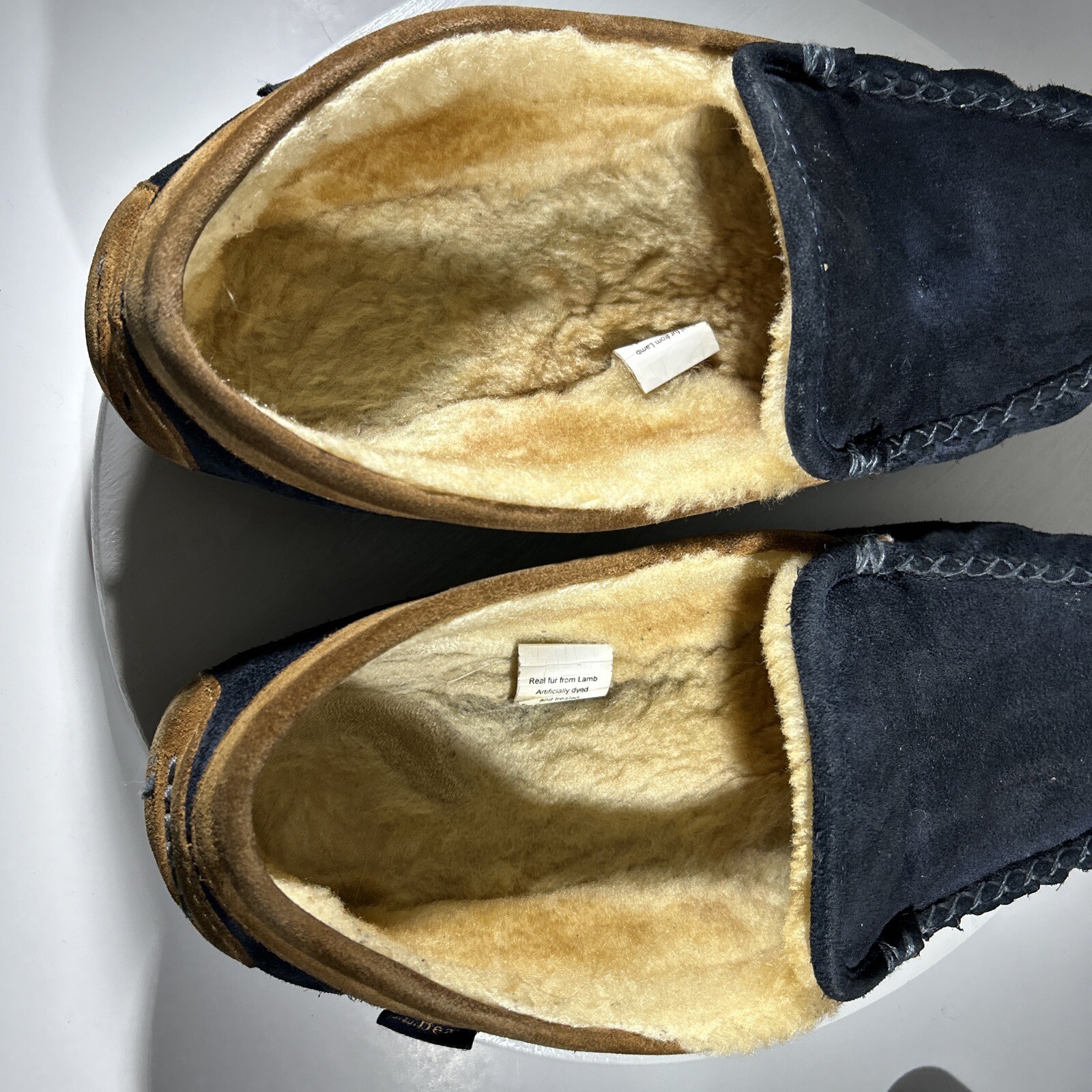 LL BEAN Mens Slippers Wicked Good Suede Sheepskin Moccasin Blue Size 12 eBay