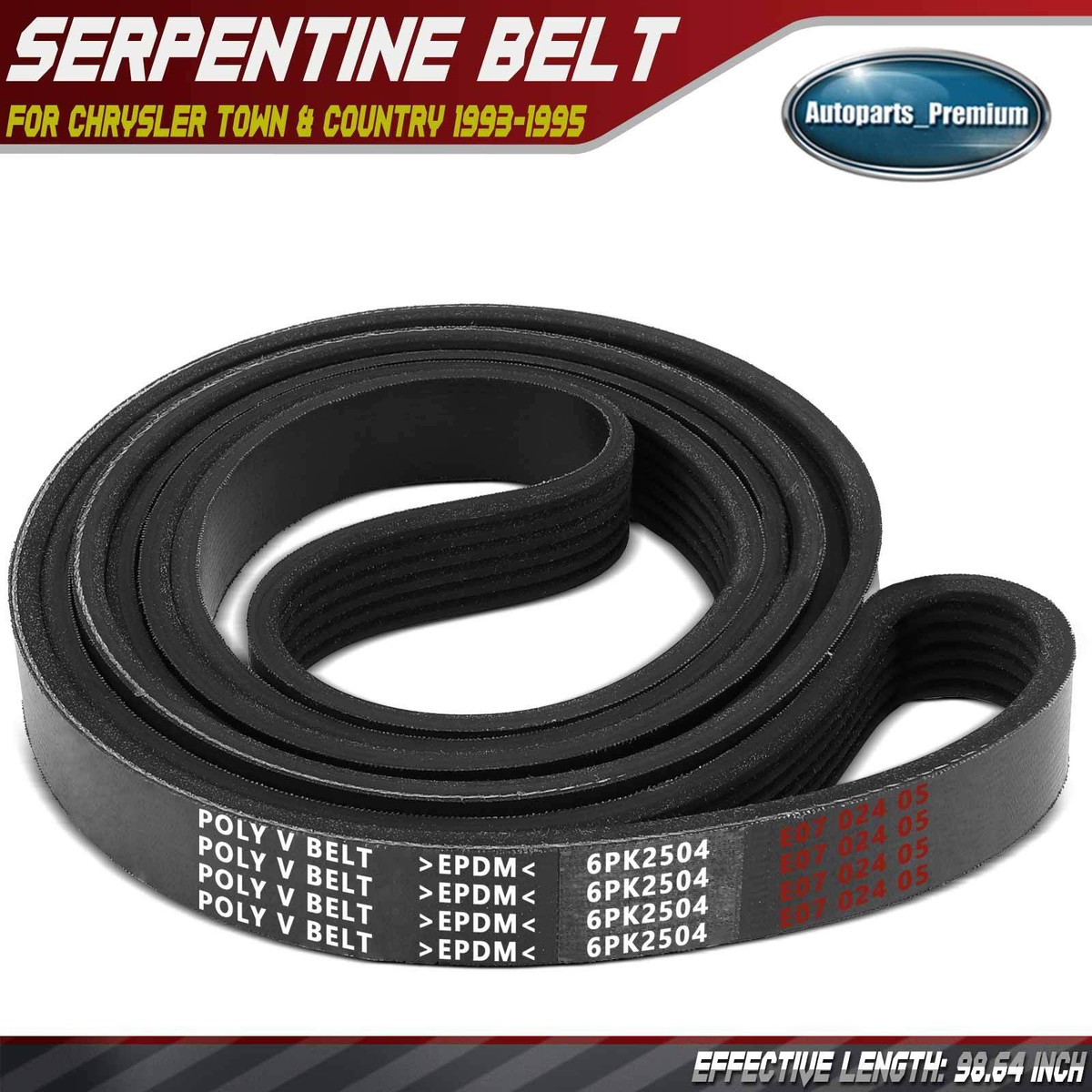 Vintage 80s Double Serpentine Belt Size 24-30 inches 98.64 inch Serpentine Belt for Dodge Grand Caravan Chrysler  main image 3