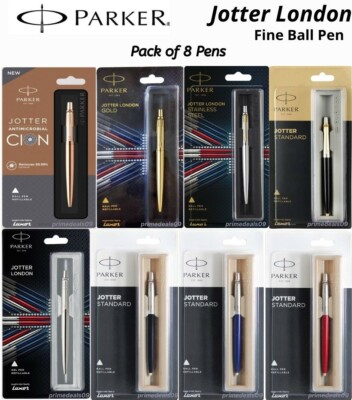 Parker Jotter London Series Fine Ball Point Pen, Blue Ink - Pack of 8 Pens