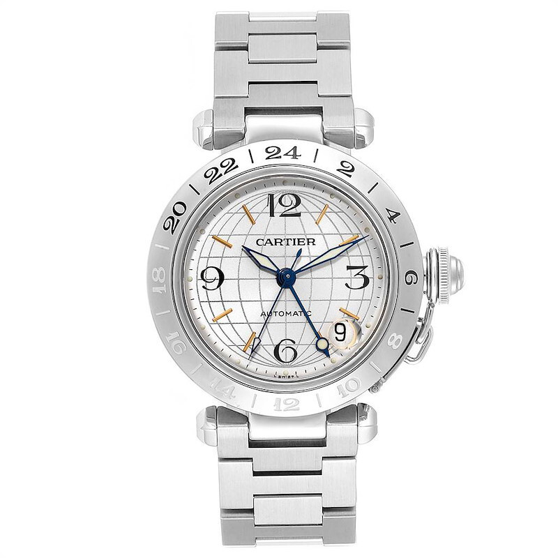 Cartier Pasha GMT Dual Time Silver Dial Men's Watch W31078M7 Globe Edition-image