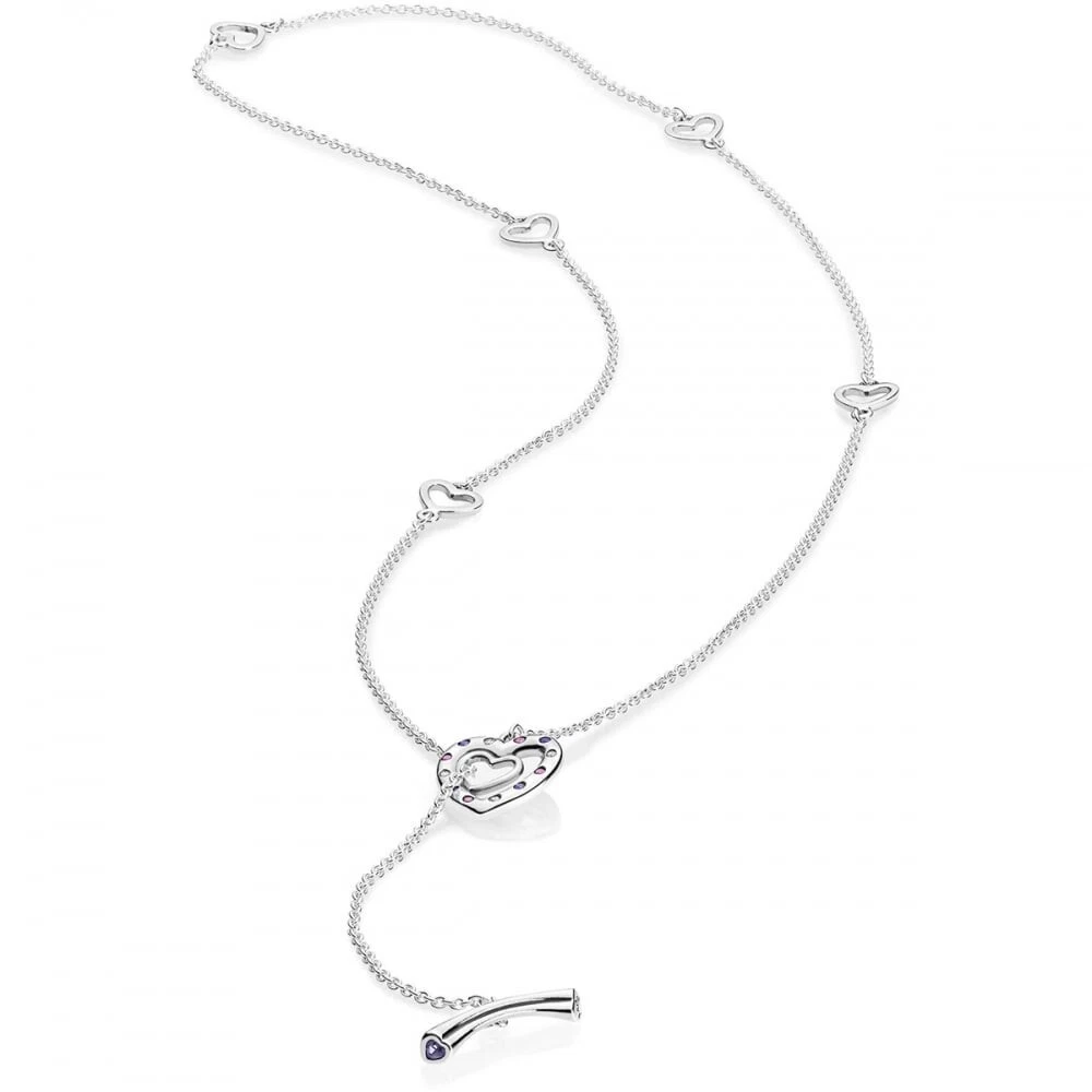 New 100% Genuine Authentic Pandora Bright Hearts T Bar Necklace 