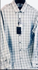 Hart Schaffner Marx Shirt M Men's Dress Teal greyish 100 Cotton NWT 98.50