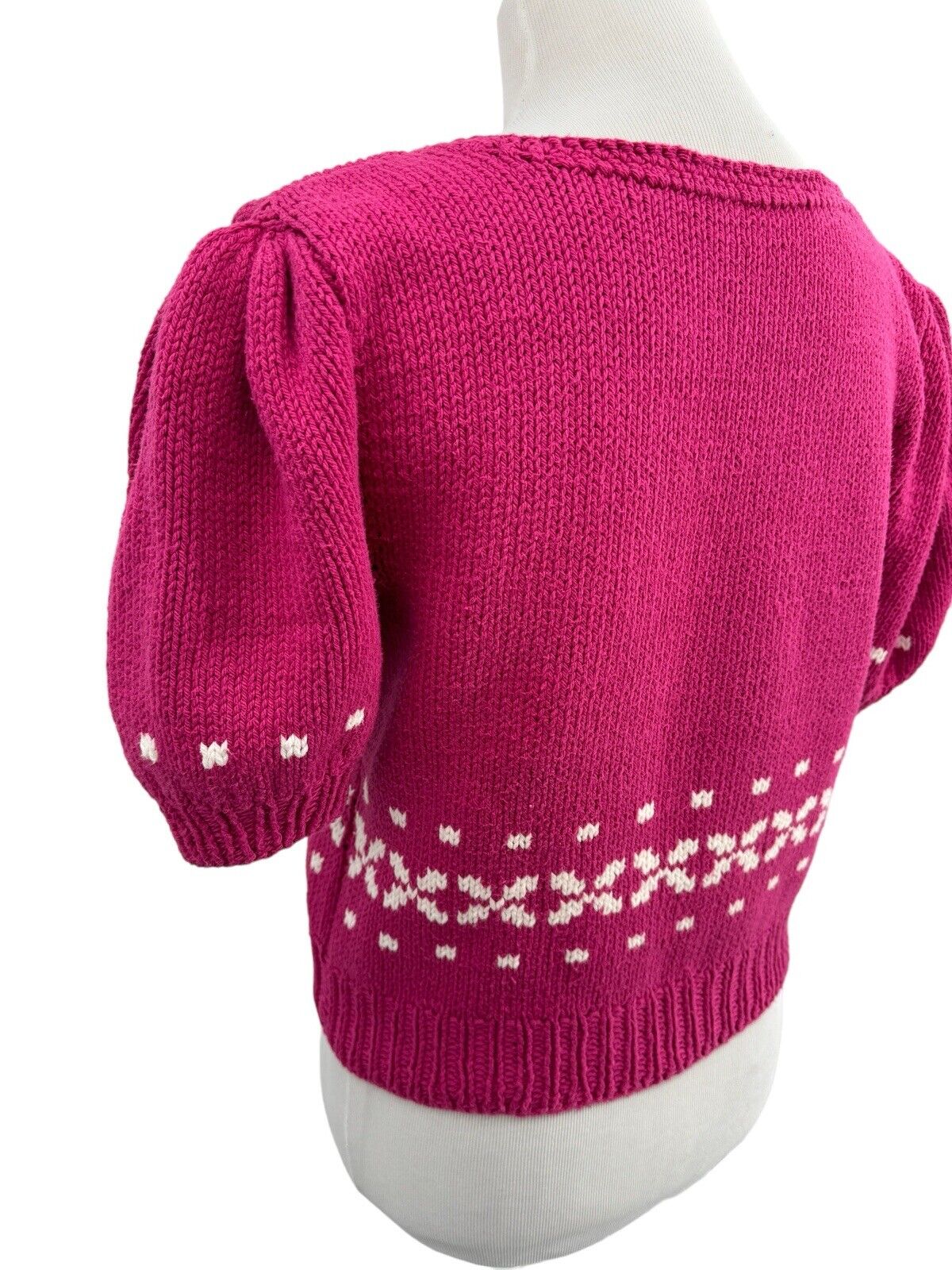 Dark Pink Short Puff Sleeve Handmade Knit Sweater… - image 11