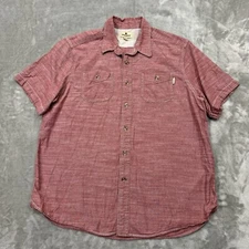 Woolrich Shirt Mens XL Light Red Short Sleeve Button Pocket Logo Outdoor Work