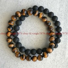 New 2 Pcs Women Men Lava Tigers Eye Gemstone Beaded Bracelet Party Jewelry Gifts
