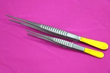 GERMAN PACIVATED 2 DEBAKEY ARTERY ATRAUMATIC TISSUE FORCEPS GOLD HANDLE 10" & 8"