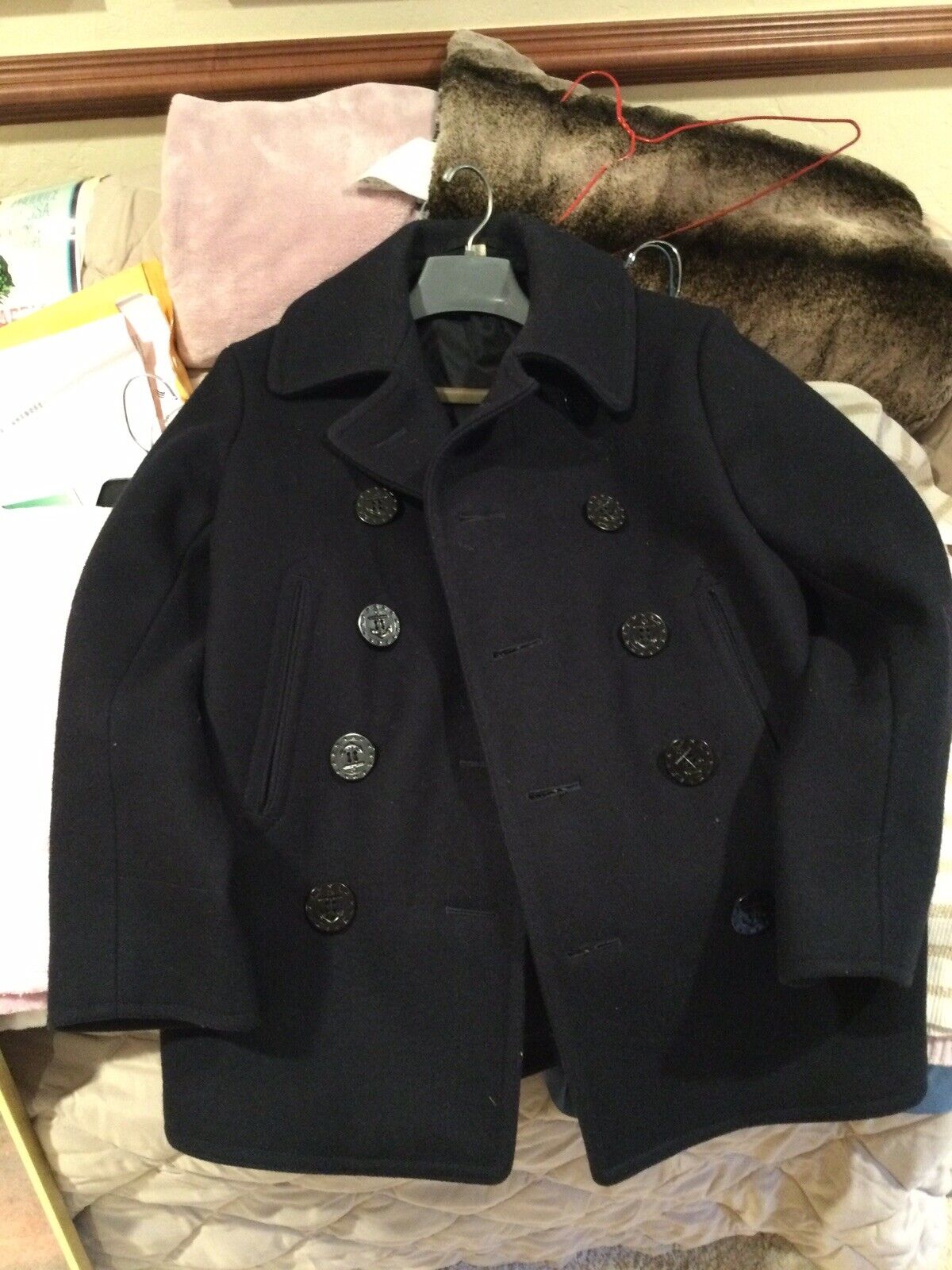 BUZZ RICKSON'S Pea Coat Jacket Outer Wool Navy Men's 36 Anchor BR11554 ...