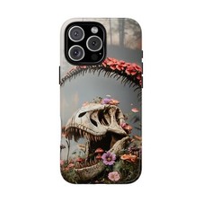 For iPhone / Galaxy / Pixel   Dinosaur T-Rex Skull Floral Phone Case