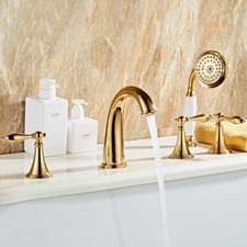 Luxury Gold Bathtub Faucet Deck Mount 5 Hole Roman Tub Faucet with Hand Shower