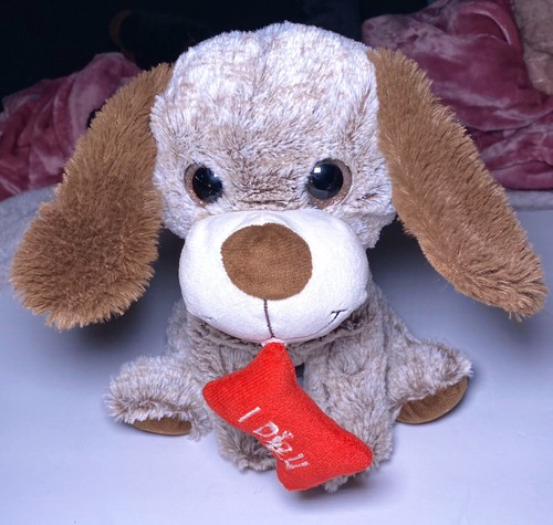 Homerbest Plush Dog Red Bone "I Dig U" Stuffed Animal Brown