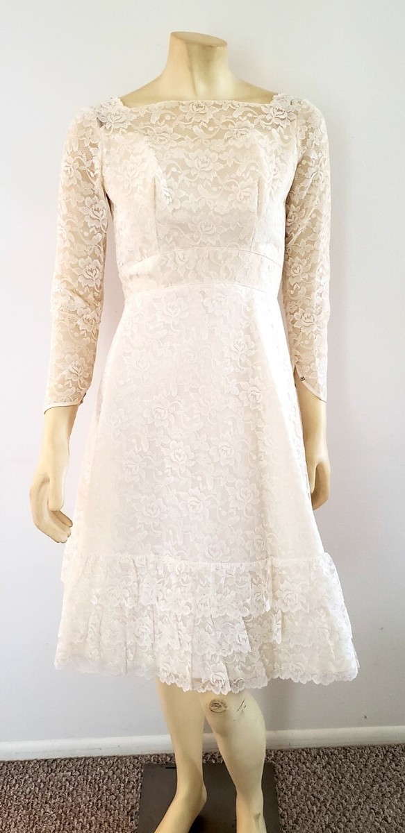 short cream lace wedding dress CLEARANCE 1970s S groovy color with veil vintage style short wedding dresses The Best Cotton Dresses resort wear satin dress The dress was fully Size:UK 9.5