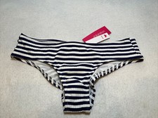 Juniors' Ribbed Cheeky Hipster Bikini Bottom - Xhilaration Navy Stripe Size S