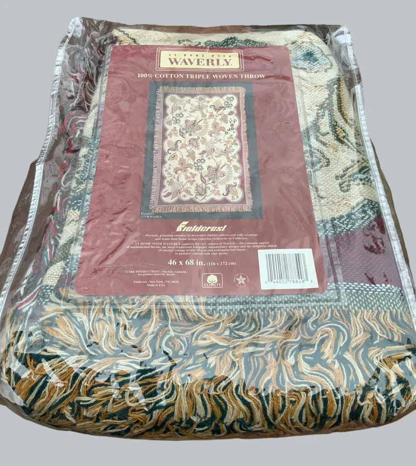 WAVERLY FIELDCREST TODO ALGODÓN TRIPLE TEJIDO TIRO PANDORA PATRÓN NUEVO 46 X 68 Foto 3 de 4