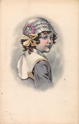 Postcard advertisement Burnus factory Röhm & Haas Darmstadt woman with hat before 1945 advertising