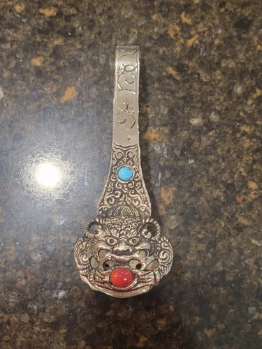 ANTIQUE JAPANESE SILVER PLATED SERVING TONGS DRAGON/JEWELS. VERY COOL. INTRICATE