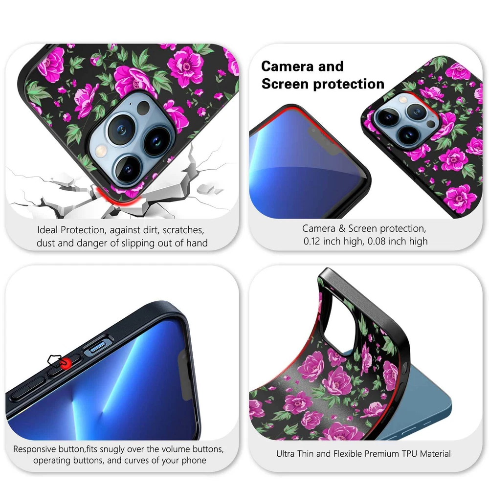 Phone Case For Apple iPhone 14 Pro Max 13 12 15 Flower Lace Protective TPU Cover