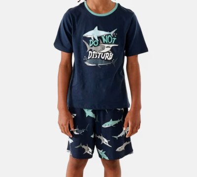 Boys size 10 Do Not Disturb Sharks Cotton summer pyjamas pjs Anko Sleep NEW 0469