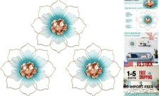 3 Pcs 9.5 Inches Metal Flower Wall Decor Floral Decoration, Metal Flower Blue