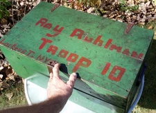 HISTORIC PRIMITIVE ANTIQUE WOODEN BOY SCOUTS STEAMER TRUNK CHEST TROOP 10