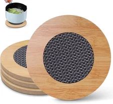 4 Pcs Wooden Trivets Hot Pads for Kitchen,5.7 Inch Trivets with Anti - Slip mesh