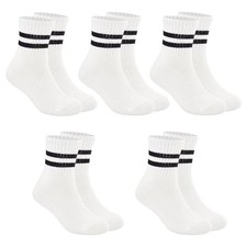 Boys  Girls Crew Socks - Cotton Athletic Socks, 5 Pairs 9-12 Years White 5pk