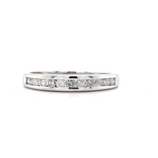 Platinum 900 Round Brilliant Cut Diamond Channel Band Wedding Ring Size 5