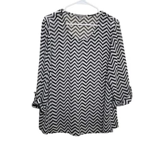 NY Collection Blouse Women's 2X Chevron Sheer 3/4 Sleeve Lightweight Top