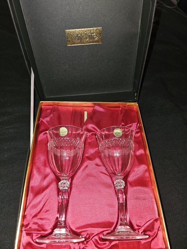 My Life Cristal d'Arques Etched Stemmed Red Wine Glass Set of 2