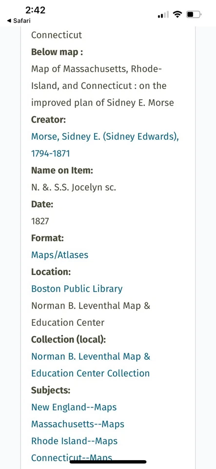 Antique Matted Map Of Massachusetts Rhode Island Connecticut 1825 Sydney E Morse - Image 2 of 4